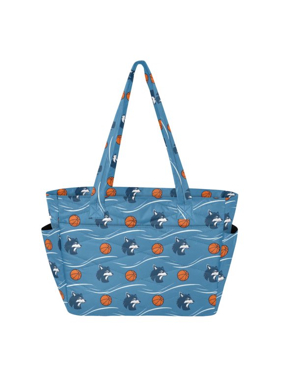 Women's Quilted Blue Wolf Tote Bag with Zipper Large Polyester Shoulder Bag with Laptop & Luggage Sleeve Cute Printed for Work School Travel