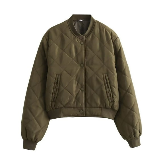 Women's Quilted Bomber Jacket Button Down Long Sleeve Padded Jackets with Pockets Solid Color Thermal Lounge Loose Puffer Coats Winter Warm Outerwear Vintage 2025
