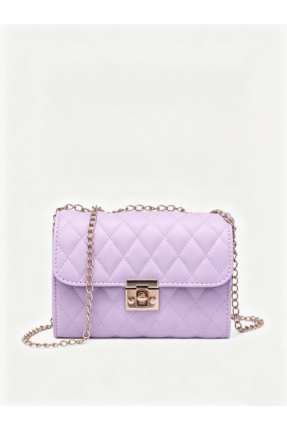Women's Crossbody Chain Strap Small Flap Mini Quilted Satin Messenger Shoulder Bag, Purple