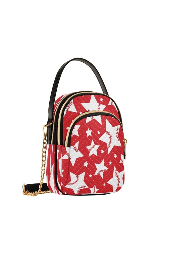 Women's Quilted Crossbody Bag Small Shoulder Tote Purse with 3 Zipper Pockets Five-pointed Star Baseball Pattern