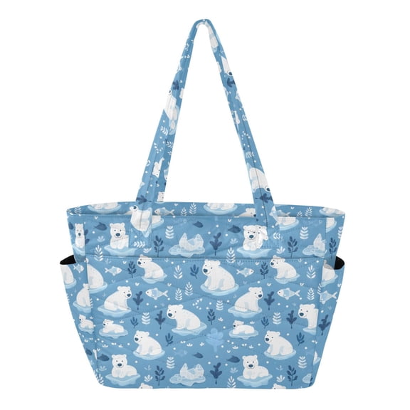 Women's Quilted Cute Arctic Polar Bears Tote Bag with Zipper Large Polyester Shoulder Bag with Laptop & Luggage Sleeve Cute Printed for Work School Travel