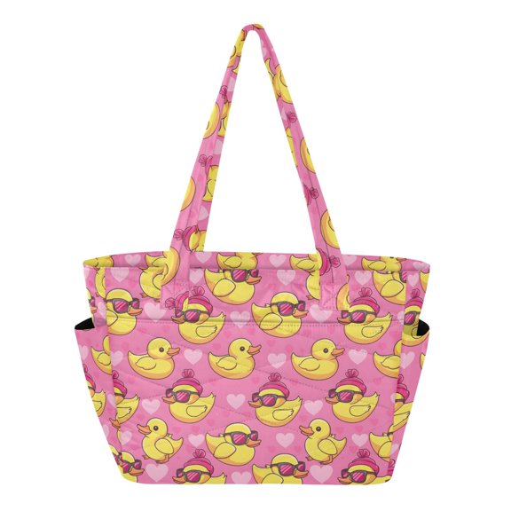 Women's Quilted Duck Mode Vector Diagram Tote Bag with Zipper Large Polyester Shoulder Bag with Laptop & Luggage Sleeve Cute Printed for Work School Travel