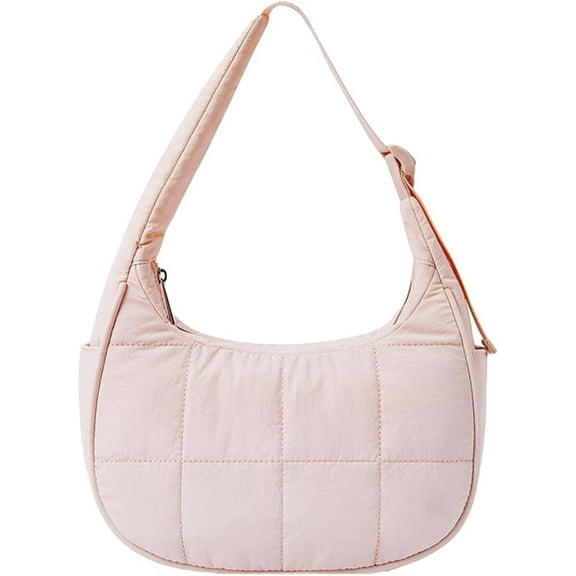 Women's Quilted Fluffy Shoulder Bag Nylon Tote Small Wallet Lightweight Padded Hobo Handbag Soft Purse
