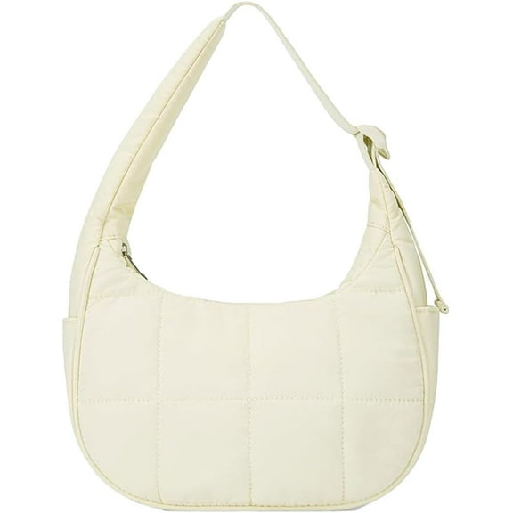 Women's Quilted Fluffy Shoulder Bag Nylon Tote Small Wallet Lightweight Padded Hobo Handbag Soft Purse