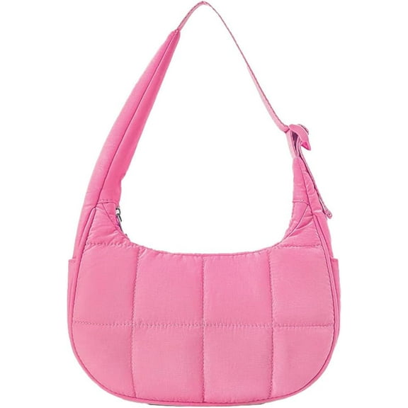 Women's Quilted Fluffy Shoulder Bag Nylon Tote Small Wallet Lightweight Padded Hobo Handbag Soft Purse