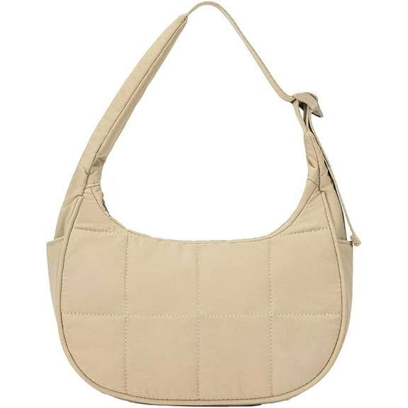 Women's Quilted Fluffy Shoulder Bag Nylon Tote Small Wallet Lightweight Padded Hobo Handbag Soft Purse