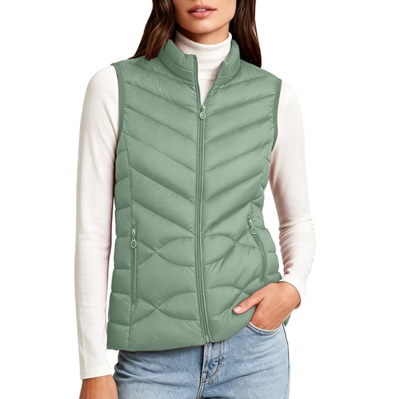 Women's Quilted Gilet, Body Warmer Padded Outdoor Sleeveless Vest Green L