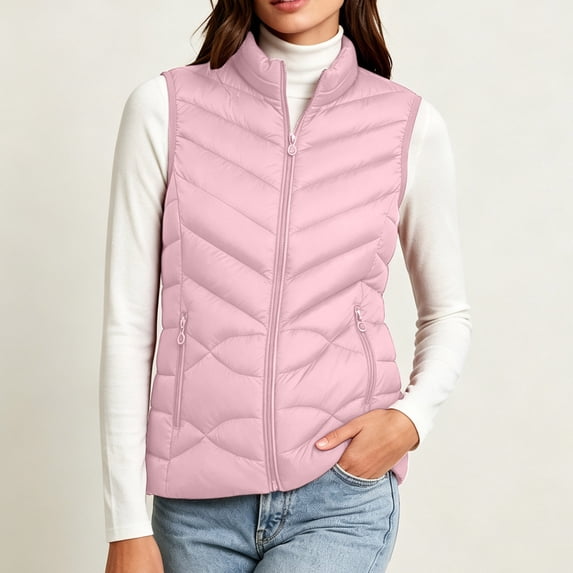 Women's Quilted Gilet, Body Warmer Padded Outdoor Sleeveless Vest Pink L
