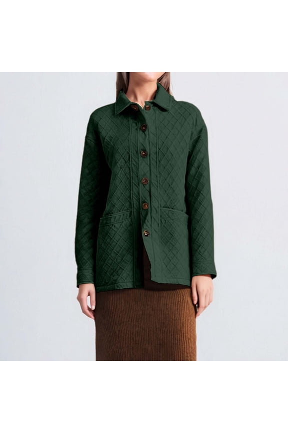 Women's Quilted Jacket Button Down Long Sleeve Shirt Fall Winter Coat With Large Pockets Sportscaster Jacket Long Coat Wool Coats plus Size Winter Women Clothes Cost Dresses for Women Western Leather