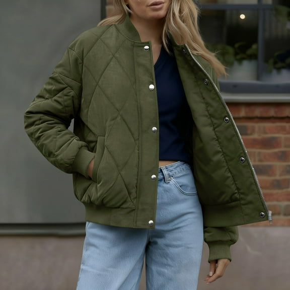 Women's Quilted Jacket Casual Fashion Lightweight Cropped Zip up Outerwear Winter Puffer Coats with Pockets New Light Weight Jackets Womens Casual Army Green XL