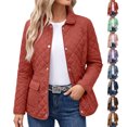 thumbnail image 1 of Women's Quilted Jacket Lightweight Diamond Padded Coat,Snap Button Collar Casual Fall Winter Warm Outerwear with Flap Pockets, 1 of 7