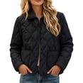 thumbnail image 1 of Women's Quilted Jacket Lightweight Padded Coat Collared Button Down Long Sleeve Casual Outerwear for Fall Winter Work Daily Wear, 1 of 1