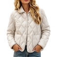 thumbnail image 1 of Women's Quilted Jacket Lightweight Padded Coat Collared Button Down Long Sleeve Casual Outerwear for Fall Winter Work Daily Wear, 1 of 1