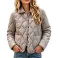 thumbnail image 1 of Women's Quilted Jacket Lightweight Padded Coat Collared Button Down Long Sleeve Casual Outerwear for Fall Winter Work Daily Wear, 1 of 1