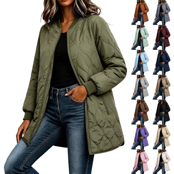 Women's Quilted Jacket Lightweight Zipper Fall Winter Coats Thermal Padded Puffer Jacket Loose Casual Outerwear with Pockets