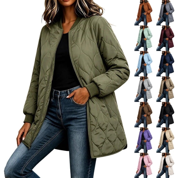 Women's Quilted Jacket Lightweight Zipper Fall Winter Coats Thermal Padded Puffer Jacket Loose Casual Outerwear with Pockets