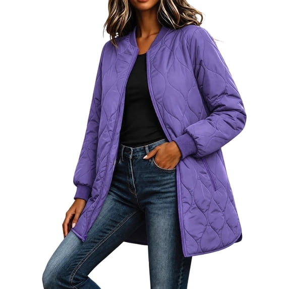 Women's Quilted Jacket Lightweight Zipper Fall Winter Coats Thermal Padded Puffer Jacket Loose Casual Outerwear with Pockets