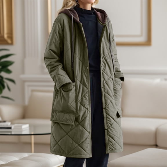 Women's Quilted Jacket Padded Winter Solid Puffer Coat (Green XL)