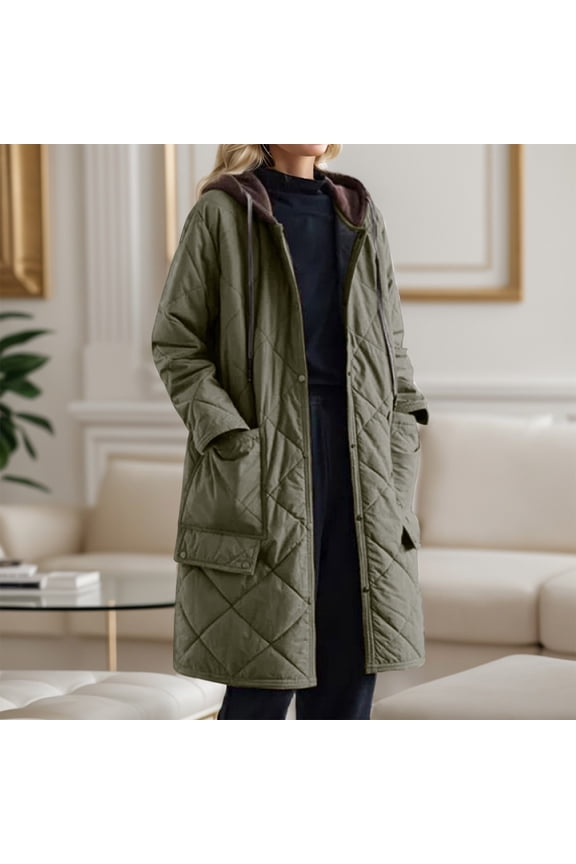 Women's Quilted Jacket Padded Winter Solid Puffer Coat (Green XL)