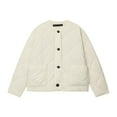 thumbnail image 1 of Women's Quilted Jacket Trendy Button Down Crewneck Padded Coat Lightweight Jacket with Pockets White S, 1 of 6