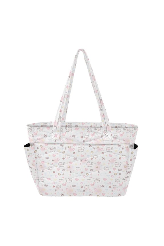 Women's Quilted Kitten Love Tote Bag with Zipper Large Polyester Shoulder Bag with Laptop & Luggage Sleeve Cute Printed for Work School Travel