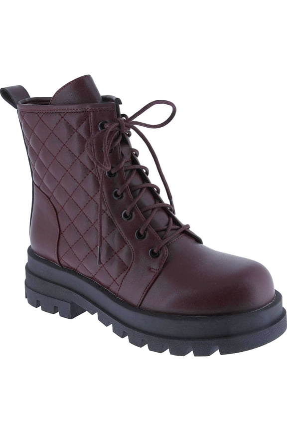 Women's Quilted Lace Up Combat Boots Side Zipper Chunky Platform Heel Mid Calf Military Fall Winter Riding Ankle Booties