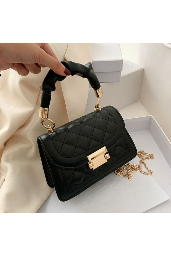 Women's Quilted Leather Crossbody Bag | Small Shoulder Purse with Chain Strap, Clutch Wallet, White/Purple/Black, 19x13x7cm