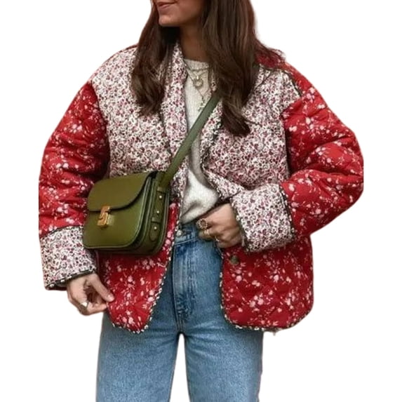 Women's Quilted Lightweight Jackets Cropped Floral Packable Puffer Jacket Winter Coat