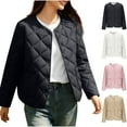 thumbnail image 1 of Women's Quilted Lightweight Jackets, Long Sleeve Winter Cropped Cotton Padded Coat Warm Jacket Outwear Black XXL, 1 of 9