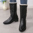 thumbnail image 1 of Women's Quilted Mid Calf Winter Boots, Faux Leather Fleece Lined Warm Pull On Snow Boots, Block Heel Cold Weather Boots, 1 of 7