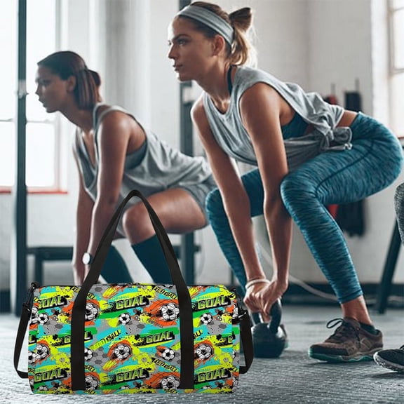 Women's Quilted Nylon Travel Duffel Bag, Large Water Resistant Gym Tote with Pockets, Novelty Cartoon Print Handbag for Sports Fitness Weekend