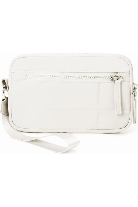 Women's Quilted Nylon Wristlet Wallet, Travel Card Organizer w/ ID Window, 3 Zip Pockets, 3 Card Slots & Detachable Strap (White)