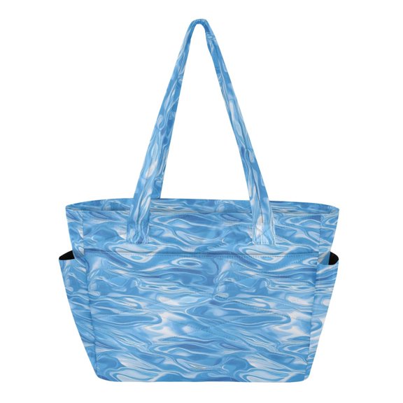 Women's Quilted Ocean Wave Ripples Tote Bag with Zipper Large Polyester Shoulder Bag with Laptop & Luggage Sleeve Cute Printed for Work School Travel