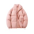 thumbnail image 1 of Women's Quilted Padded Jacket with Stand Up Collar, Winter Warm Lined Thickened Coat with Zip Closure, Unisex Thermal Insulated Long Sleeve Outdoor Casual Down Coat for Cold Weather Protection Pink, 1 of 4