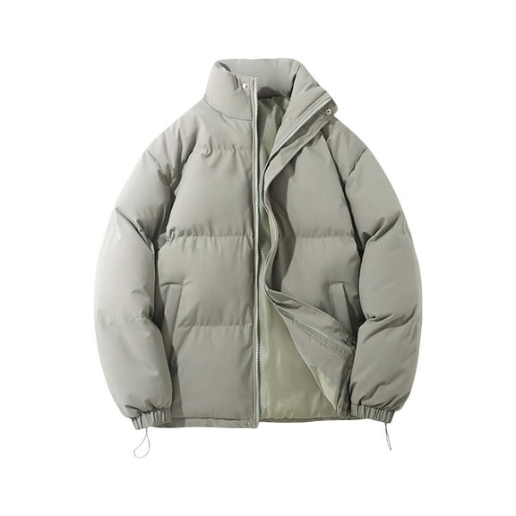 Women's Quilted Padded Jacket with Stand Up Collar, Winter Warm Lined Thickened Coat with Zip Closure, Unisex Thermal Insulated Long Sleeve Outdoor Casual Down Coat for Cold Weather Protection AG M