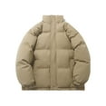 thumbnail image 1 of Women's Quilted Padded Jacket with Stand Up Collar, Winter Warm Lined Thickened Coat with Zip Closure, Unisex Thermal Insulated Long Sleeve Outdoor Casual Down Coat for Cold Weather Protection Khaki, 1 of 4