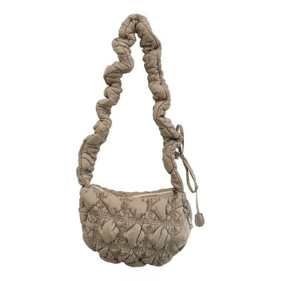 Women's Quilted Pleated Puffer Nylon Shoulder Crossbody Bag