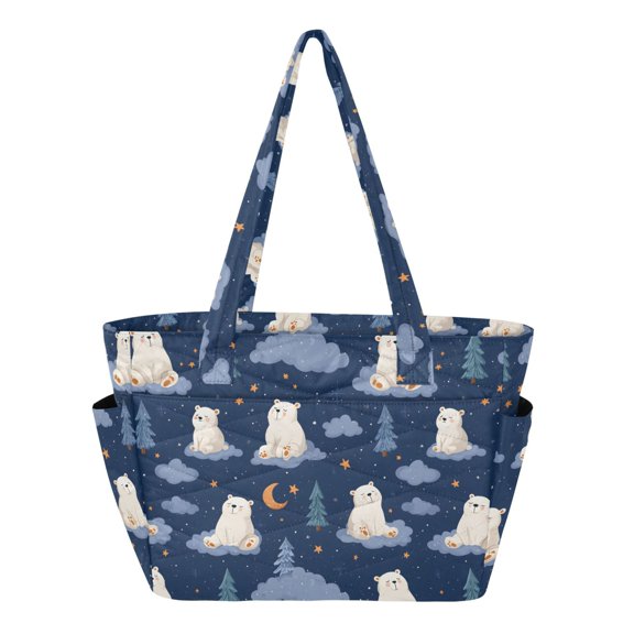 Women's Quilted Polar Bear Cloud Tree Tote Bag with Zipper Large Polyester Shoulder Bag with Laptop & Luggage Sleeve Cute Printed for Work School Travel