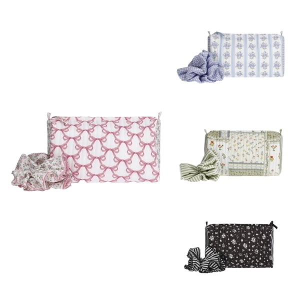 Women's Quilted Pouch and Hair Scrunchie Set, Mini Coquette Makeup Bags, Cute Travel Toiletry Bag, Aesthetic Gift Set Women Teen Girls Practical Useful Combo Kit,Pink Jubilee Bow/Floral