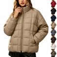 thumbnail image 1 of Women's Quilted Puffer Jacket Lightweight Zip Up Stand Collar Loose Fit Coat with Pockets for Fall Winter Daily Wear Casual, 1 of 1
