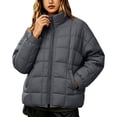 thumbnail image 1 of Women's Quilted Puffer Jacket Lightweight Zip Up Stand Collar Loose Fit Coat with Pockets for Fall Winter Daily Wear Casual, 1 of 1
