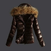 Women's Quilted Puffer Jacket Slim Fit Hood Winter Coat Thicken Shiny Puffer Coat Winter Warm Outerwear Jacket Brown XL