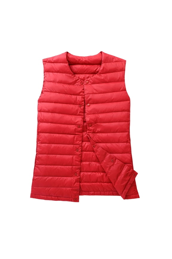 Women's Quilted Puffer Vest Lightweight Packable Cropped Down Jacket Sleeveless Button Up Outerwear Winter Clothes (M, Red)