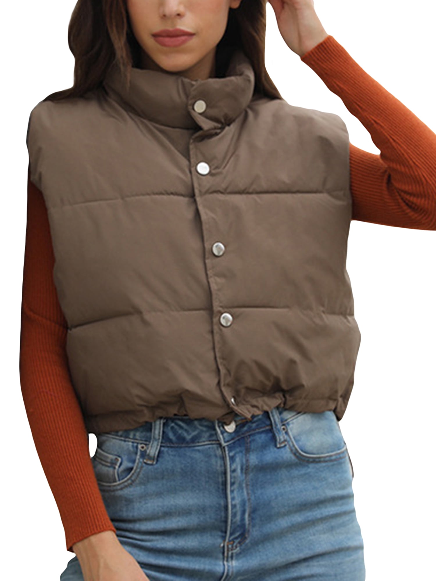 Women’s Quilted Puffer Vest Sleeveless Cropped Gilet Padded Coat