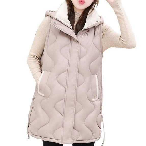 Women's Quilted Puffer Vest with Hood - Loose Sleeveless Padded Down Jackets Warm Winter Gilet Outerwear with Pockets