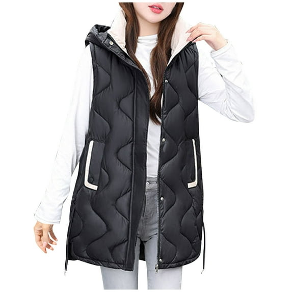 Women's Quilted Puffer Vest with Hood - Loose Sleeveless Padded Down Jackets Warm Winter Gilet Outerwear with Pockets