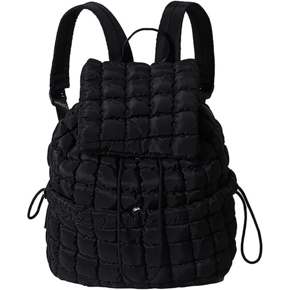 Women's Quilted Puffy Backpack Lightweight Soft Puffy Backpack Portable Everyday Drawstring Flap Daypack