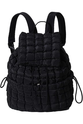 Women's Quilted Puffy Backpack Lightweight Soft Puffy Backpack Portable Everyday Drawstring Flap Daypack