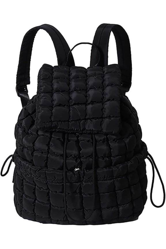 Women's Quilted Puffy Backpack Lightweight Soft Puffy Backpack Portable Everyday Drawstring Flap Daypack