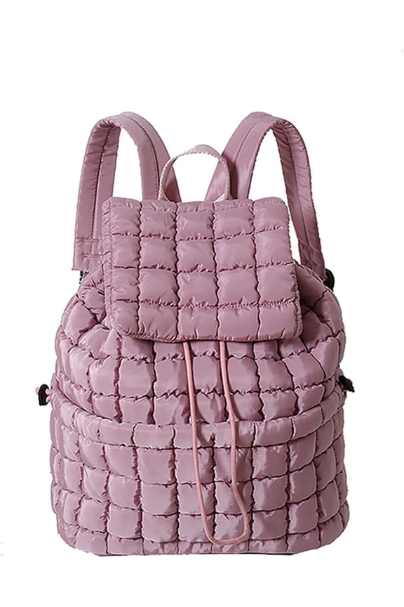 Women's Quilted Puffy Backpack Lightweight Soft Puffy Backpack Portable Everyday Drawstring Flap Daypack